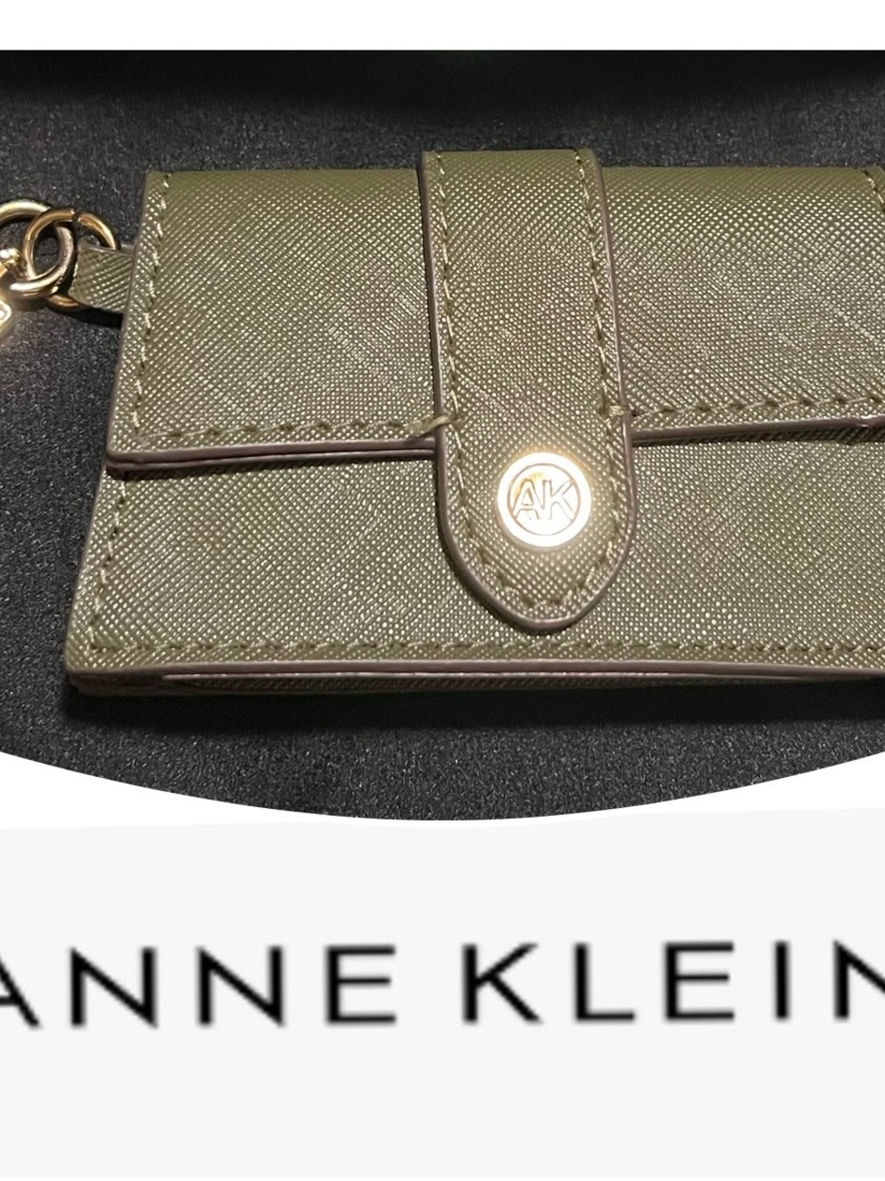 Anne Klein Olive Green Faux Saffiano Leather Coin / Card Purse with Key Ring